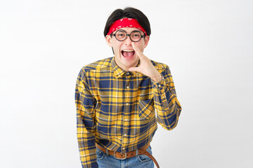 アキバ系の男性　応援　白背景