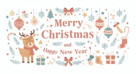 Fototapeta premium Merry Christmas & Happy New Year 2026 Greeting Card: Xmas Template, Gorgeous Gold, White, Red 2026 Design for Ads, Promo, Print, Poster, Web Banner, Holiday Cover.