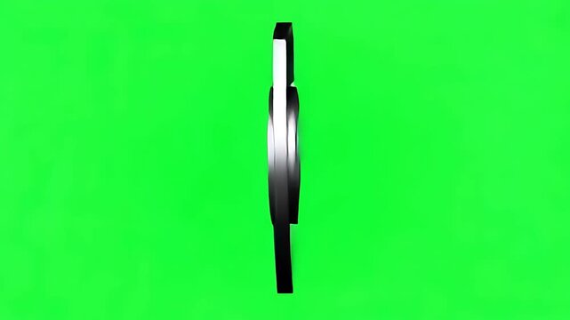 3D Spinning Metallic Object on Green Screen. Reflective Silver Element for Chroma Key Compositing and Motion Graphics