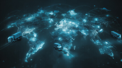 Obraz premium Smart Innovation connection cyber security Container truck in ship port for business Logistics transportation of Container Cargo ship Cargo plane with working crane bridge in shipyard at Twilight
