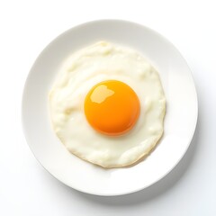 Fried egg on white plate isolated on white background, breakfast concept