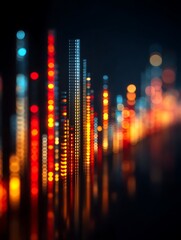 Futuristic data visualization featuring glowing vertical elements and blurred digital energy