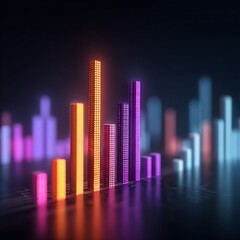 Fototapeta premium Vibrant glowing bar charts illustrating abstract business data trends and technological progress