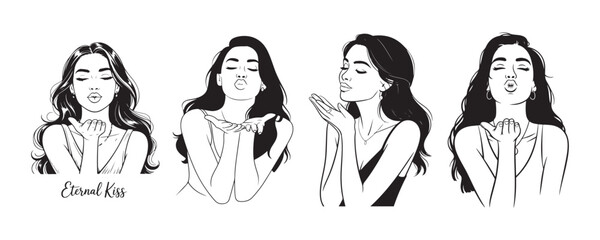 Retro Woman Silhouette in Dress Vector Illustration