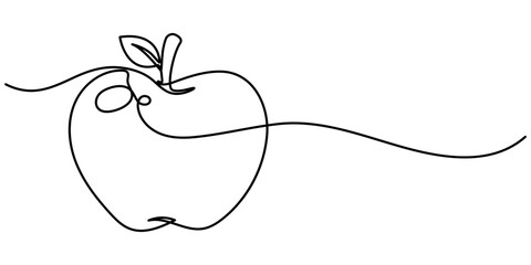 Apple continuous one line drawing minimal style simple outline fruit illustration. 