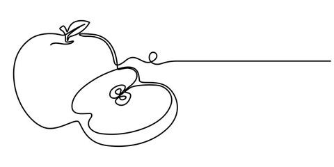 Apple continuous one line drawing minimal style simple outline fruit illustration. 