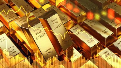 Gold bars. Precious metals. Gold price decline chart. Precious metals decline. Gold reserve...