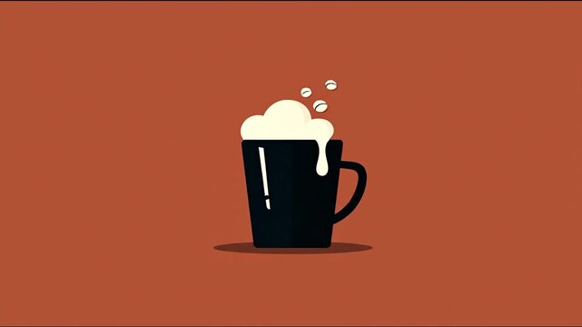 Animated coffee mug with foam on orange background