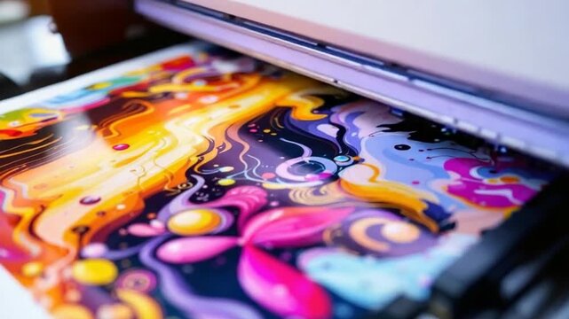 Inkjet Printer Printing Colorful Abstract Graphic Design