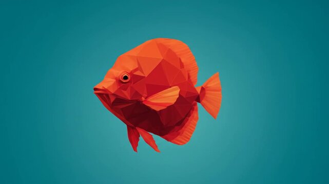 Low poly orange fish floating against turquoise background