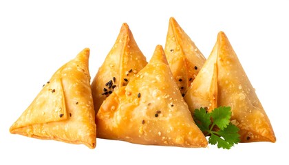 Golden triangular pastries with herbs