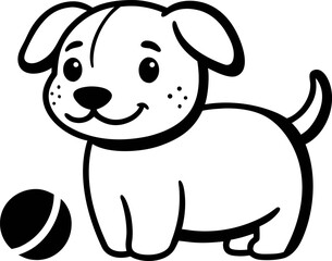 Cute Dog Toy Ball Doodle Vector Illustration Simple