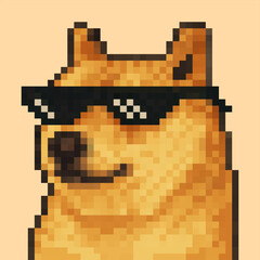 Pixel Art Doge Meme with Sunglasses