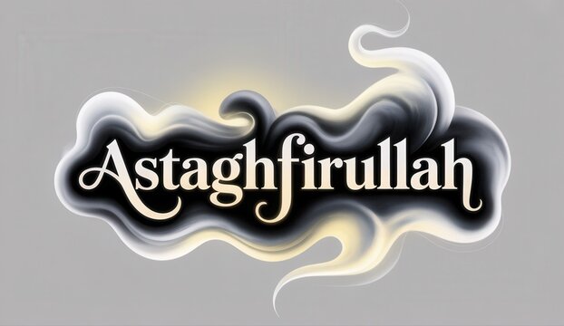 Elegant Astaghfirullah calligraphy with dynamic smoke effects perfect for Islamic designs and spiritual messages