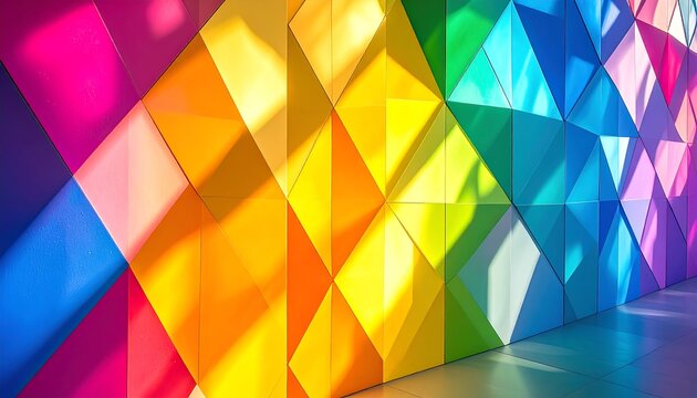 Colorful triangular wall pattern, vibrant hues