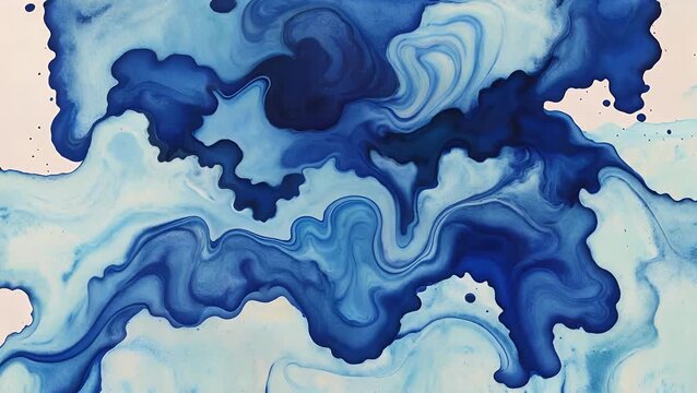 Fluid Abstract Artistic Composition in Various Shades of Blue Watercolor Paint