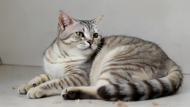 unhappy feline companion suffering from the aftereffects of excessive indulgence and discomfort