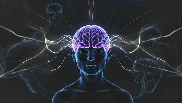 Abstract Representation of Meditative Mind with Human Silhouette Integrated into Three-Dimensional Brainwave Delta Pattern