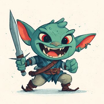 Cartoon-style Goblin Swordsman