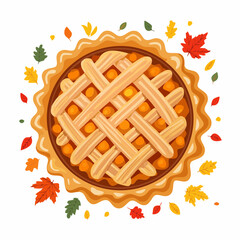 Delicious Homemade Pumpkin Pie with Lattice Crust Surrounded by Colorful Autumn Leaves