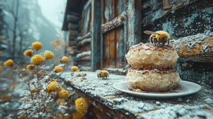 Winter Honeycomb: A Bee's Frozen Haven