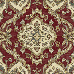 Tile or carpet pattern background with decorative, symmetrical elements. Ideal for wallpaper, textiles, or digital design projects.