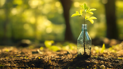 recycling and nature themes: photos of trees sprouting from waste, Earth held above trash, and green initiatives with ample blank spaces for environmental messages.