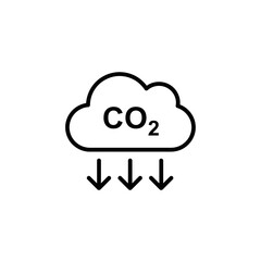 CO2 Emissions Icon – Carbon Dioxide Cloud with Down Arrows Vector Illustration