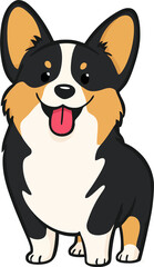 Cartoon Illustration of a Tricolor Corgi
