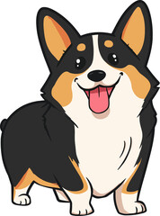 Cartoon Illustration of a Tricolor Corgi