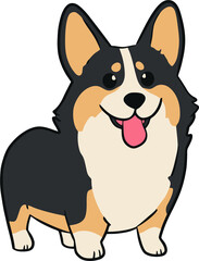 Cartoon Illustration of a Tricolor Corgi