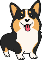 Cartoon Illustration of a Tricolor Corgi
