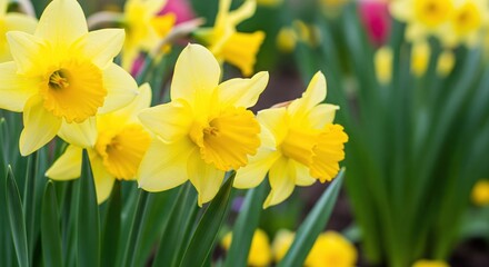 Fototapeta premium Bright yellow daffodils in a garden bed