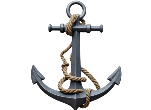 Firefly_Vintage Maritime Gray Anchor with Rope Isolated on Transparent Background PNG