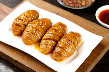 Handmade Shaanxi Gluten Skewers with Sesame Seeds - Traditional Chinese Homemade Food Dish