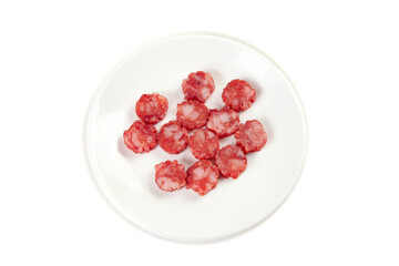 Chinese Sweet Sausage Slices Cantonese Lap Cheong on White Plate