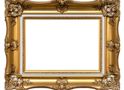 Vintage Gold Frame with Subtle White Embellishments Isolated on Transparent Background