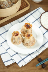 Siu Mai Dumplings with Sticky Rice Pork Mushroom Filling Traditional Chinese Dim Sum Food