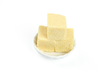 Fresh Tofu Cubes on White Plate - Traditional Asian Beancurd Ingredient