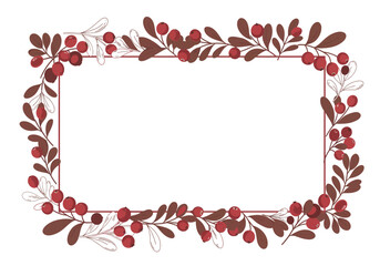 Autumnal Frame with Red Berries and Leaves.