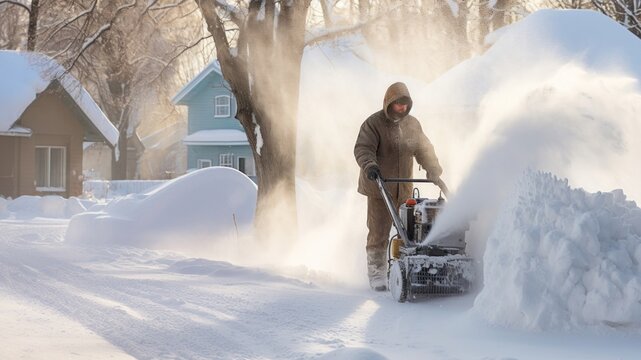 a photo of a Snowblower at work on a winter day.