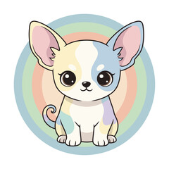 Cartoon Chihuahua puppy sitting with pastel background circles  