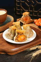 Siu Mai Pearl Dumplings with Fish Roe - Traditional Chinese Dim Sum Food Photography