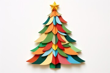 Obraz premium Christmas tree paper art white background.