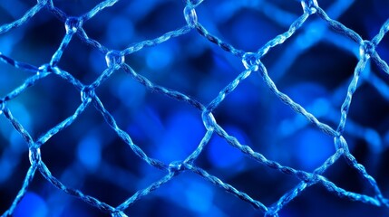 Fototapeta premium Blue Net Texture Vintage Backdrop - Macro shot of blue net against blurred background. Symbolizing: connection, safety, texture, depth, and pattern