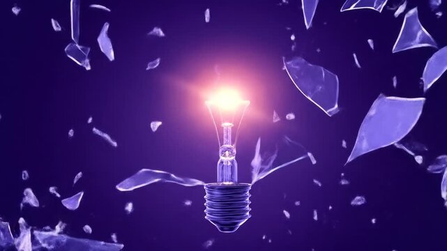 Bright light bulb exploding on dark background innovation concept