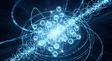 Abstract digital illustration of interconnected spheres, representing complex data networks and scientific concepts.