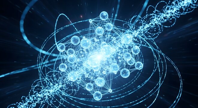 Abstract digital illustration of interconnected spheres, representing complex data networks and scientific concepts. - Powered by Adobe