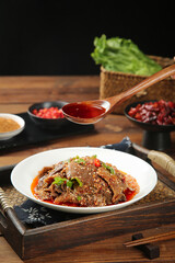 Spicy Chinese Beef Tripe in Red Chili Oil Sauce Traditional Asian Hot Pot Shabu Style Dish