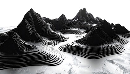 Abstract Topographic Map with Dark Peaks and White Valleys.